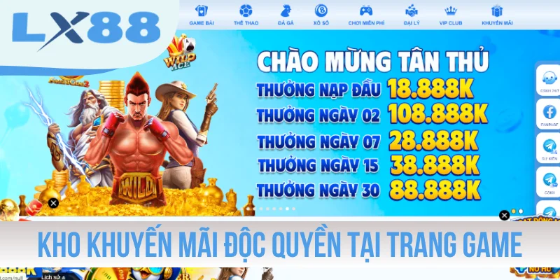 Kho khuyến mãi độc quyền tại trang game LX88